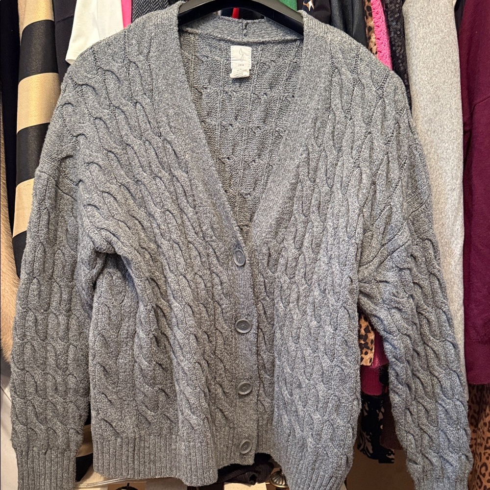 Joie Heather Gray Cable-Knit Button Cardigan